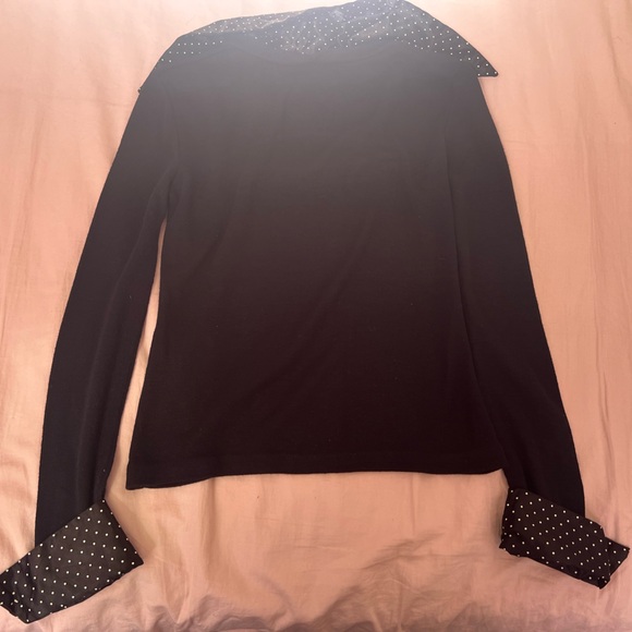 Black and White Polka Y2K Euro inspiredLong Sleeve Top with Artistic Face Design - Picture 4 of 5